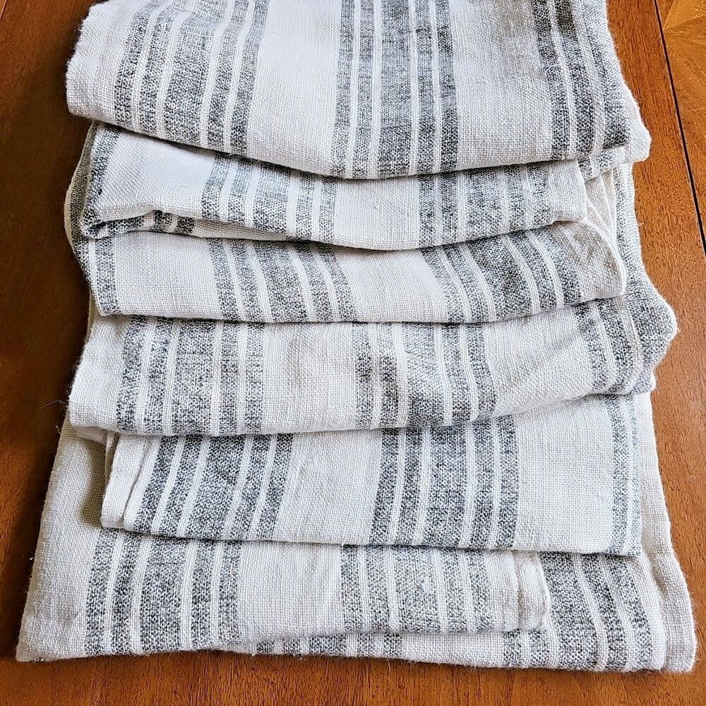 Arhaus 100% Linen Pillow Covers lot 6 Black White Stripe Boho Coastal Farmhouse